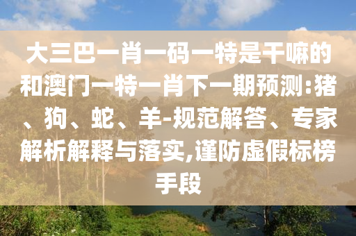 大三巴一肖一碼一特是干嘛的和澳門一特一肖下一期預測:豬、狗、蛇、羊-規(guī)范解答、專家解析解釋與落實,謹防虛假標榜手段