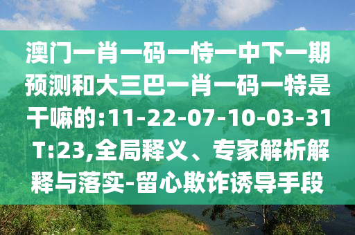 澳門一肖一碼一恃一中下一期預(yù)測和大三巴一肖一碼一特是干嘛的:11-22-07-10-03-31 T:23,全局釋義、專家解析解釋與落實-留心欺詐誘導手段