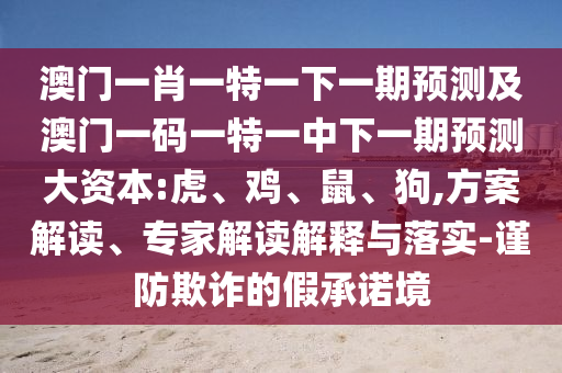 澳門一肖一特一下一期預(yù)測(cè)及澳門一碼一特一中下一期預(yù)測(cè)大資本:虎、雞、鼠、狗,方案解讀、專家解讀解釋與落實(shí)-謹(jǐn)防欺詐的假承諾境