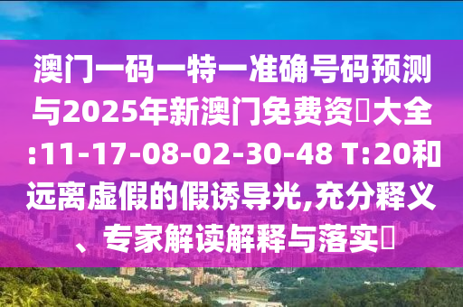 澳門一碼一特一準(zhǔn)確號碼預(yù)測與2025年新澳門免費(fèi)資枓大全:11-17-08-02-30-48 T:20和遠(yuǎn)離虛假的假誘導(dǎo)光,充分釋義、專家解讀解釋與落實(shí)?