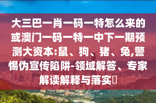 大三巴一肖一碼一特怎么來的或澳門一碼一特一中下一期預測大資本:鼠、狗、豬、兔,警惕偽宣傳陷阱-領(lǐng)域解答、專家解讀解釋與落實?