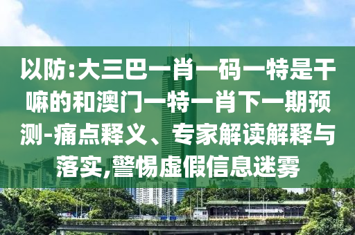 以防:大三巴一肖一碼一特是干嘛的和澳門一特一肖下一期預測-痛點釋義、專家解讀解釋與落實,警惕虛假信息迷霧