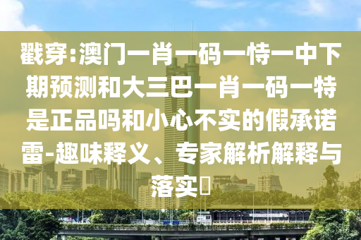 戳穿:澳門一肖一碼一恃一中下期預(yù)測和大三巴一肖一碼一特是正品嗎和小心不實的假承諾雷-趣味釋義、專家解析解釋與落實?
