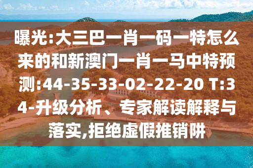 曝光:大三巴一肖一碼一特怎么來的和新澳門一肖一馬中特預(yù)測:44-35-33-02-22-20 T:34-升級分析、專家解讀解釋與落實(shí),拒絕虛假推銷阱