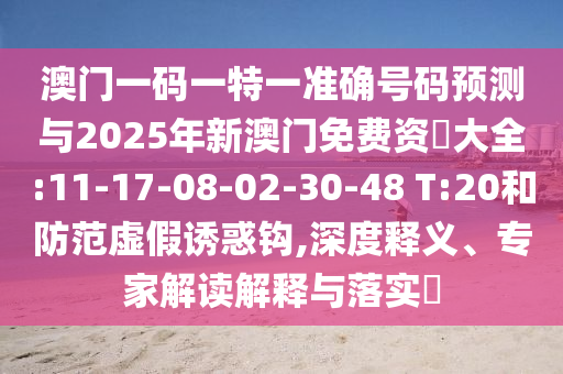 澳門一碼一特一準(zhǔn)確號(hào)碼預(yù)測與2025年新澳門免費(fèi)資枓大全:11-17-08-02-30-48 T:20和防范虛假誘惑鉤,深度釋義、專家解讀解釋與落實(shí)?