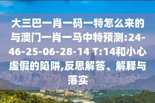 大三巴一肖一碼一特怎么來的與澳門一肖一馬中特預(yù)測:24-46-25-06-28-14 T:14和小心虛假的陷阱,反思解答、解釋與落實