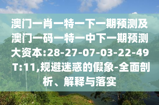 澳門(mén)一肖一特一下一期預(yù)測(cè)及澳門(mén)一碼一特一中下一期預(yù)測(cè)大資本:28-27-07-03-22-49 T:11,規(guī)避迷惑的假象-全面剖析、解釋與落實(shí)