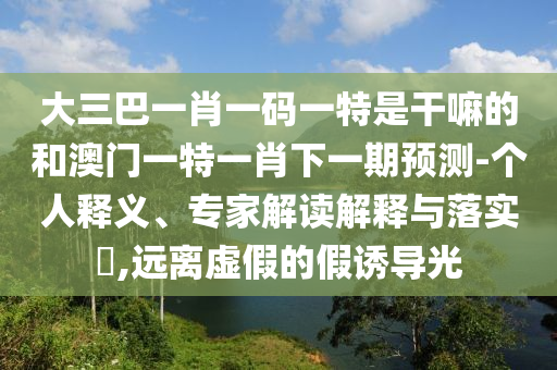 大三巴一肖一碼一特是干嘛的和澳門一特一肖下一期預測-個人釋義、專家解讀解釋與落實?,遠離虛假的假誘導光