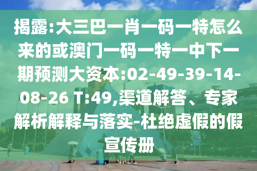 揭露:大三巴一肖一碼一特怎么來(lái)的或澳門一碼一特一中下一期預(yù)測(cè)大資本:02-49-39-14-08-26 T:49,渠道解答、專家解析解釋與落實(shí)-杜絕虛假的假宣傳冊(cè)