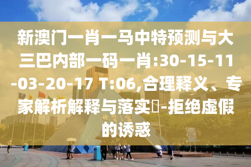 新澳門一肖一馬中特預(yù)測(cè)與大三巴內(nèi)部一碼一肖:30-15-11-03-20-17 T:06,合理釋義、專家解析解釋與落實(shí)?-拒絕虛假的誘惑