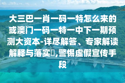 大三巴一肖一碼一特怎么來的或澳門一碼一特一中下一期預(yù)測大資本-詳盡解答、專家解讀解釋與落實(shí)?,警惕虛假宣傳手段